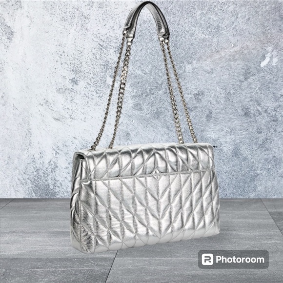 Karl Lagerfeld Silver Quilted Leather Shoulder Bag - Picture 2 of 9